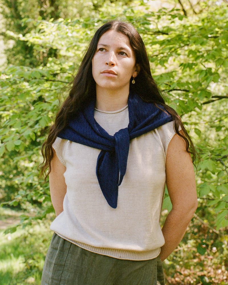 Merino Tuck Stitch Triangle Scarf | Regalia Blue by Carnwear