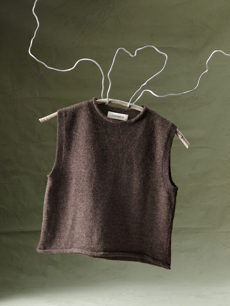 British Wool Boxy Roll Neck Vest | Undyed Brown by Carnwear