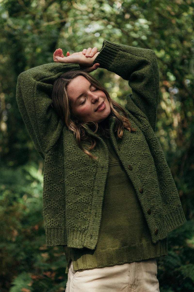 Triangle tuck stitch cardigan | soft olive green by Carnwear