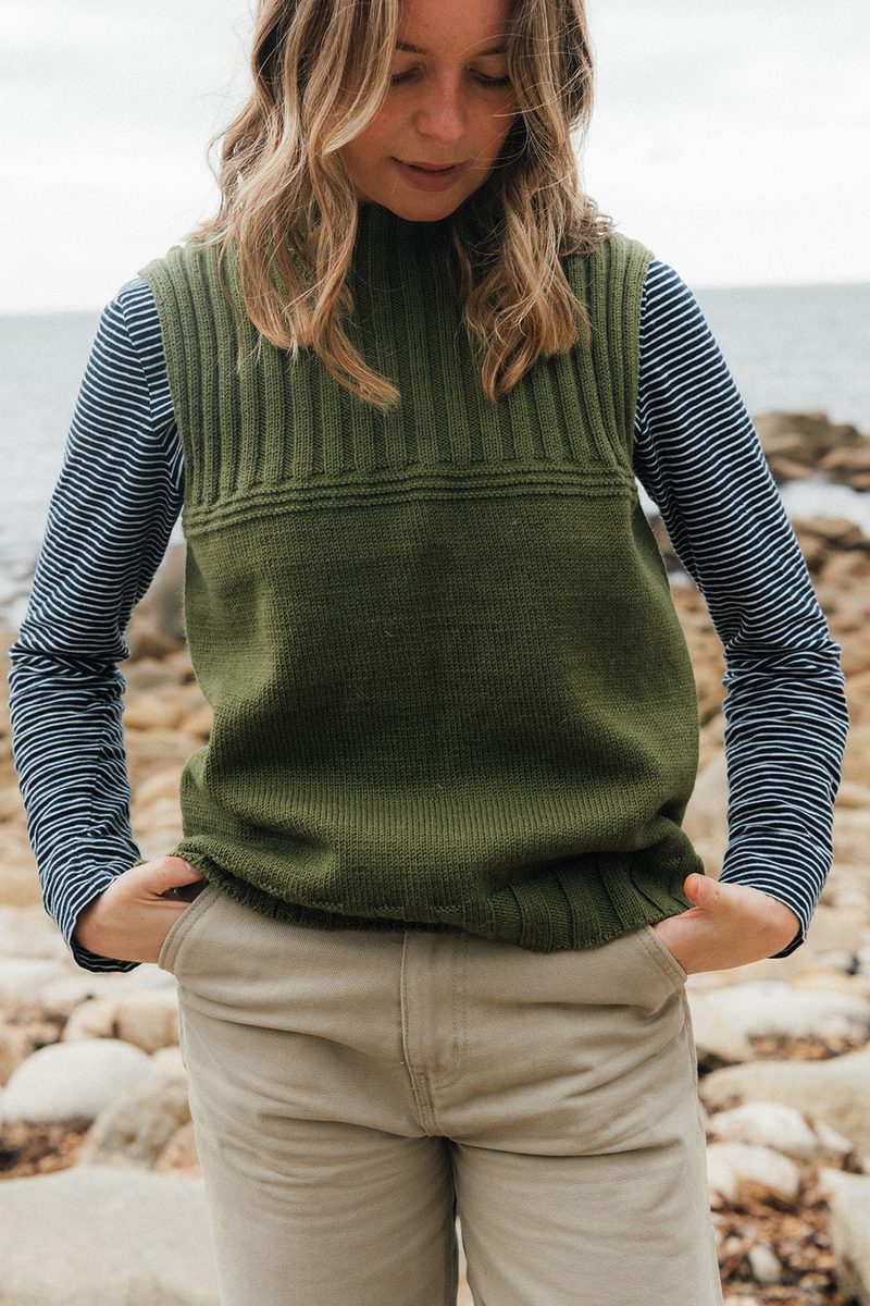 mock neck gansey vest | olive green by Carnwear