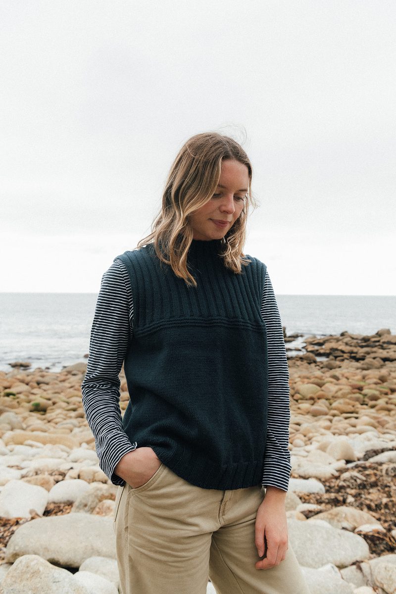 Mock neck gansey vest | peacock navy by Carnwear