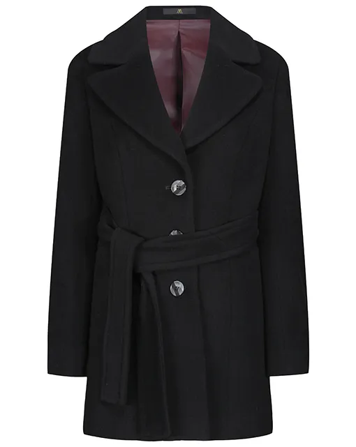 Black Wool & Cashmere Coat with Tie Belt by Myles Anthony