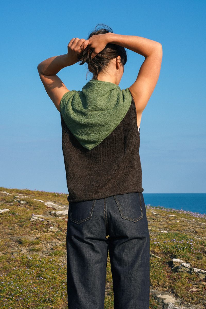 Merino Wool Tuck Stitch Triangle Scarf | Pea Pod Green by Carnwear