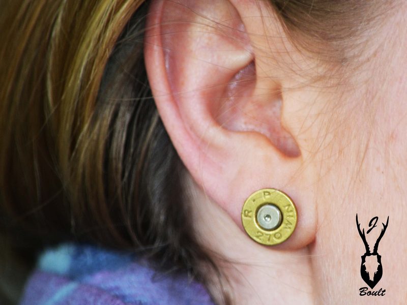 Bullet Stud Earrings on Ear by J Boult Designs