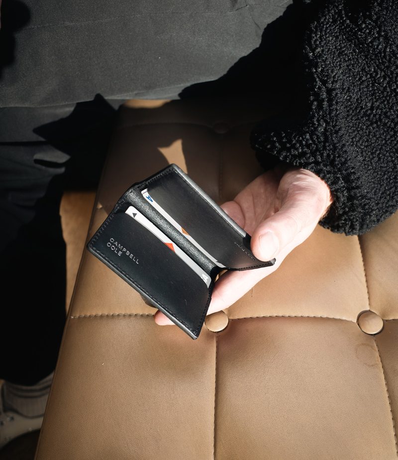 Elm Compact Wallet, Pebbled Black by Campbell Cole