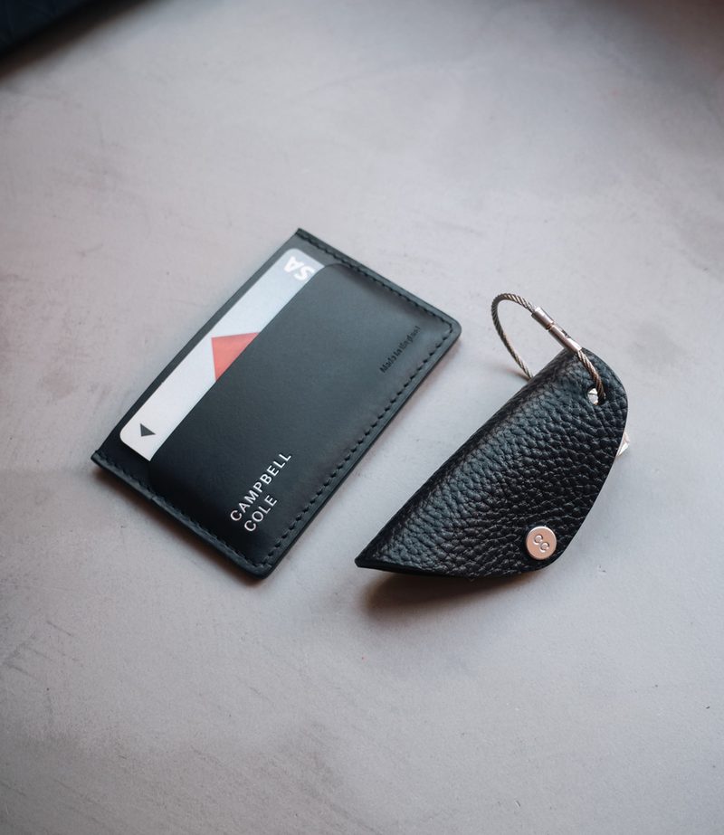 Grove Card Holder & Key Wrap Gift Set - Pebbled Black by Campbell Cole