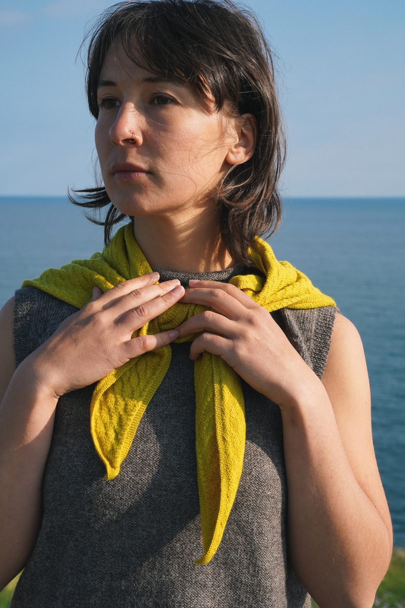 Merino Wool Tuck Stitch Triangle Scarf | Woad Yellow by Carnwear