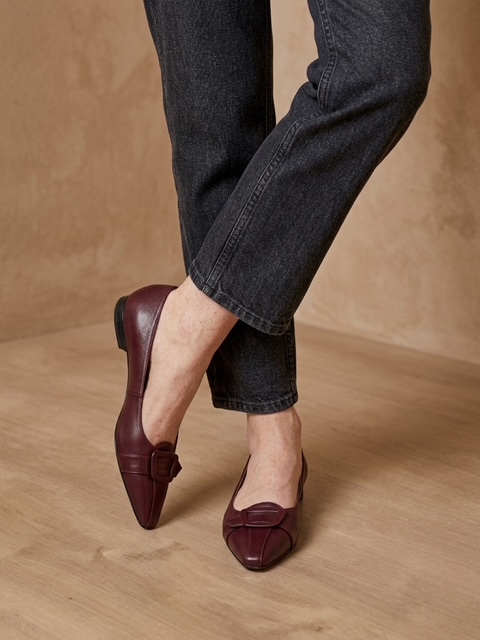 Celia flat pump in burgundy leather AW27 by JOSEPH AZAGURY