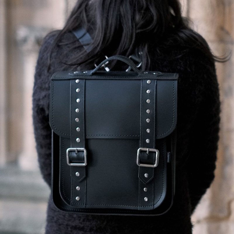 Handmade Leather City Backpack - Black Gothic Studded by Zatchels