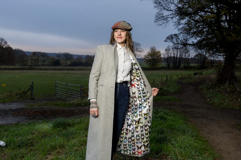 Kay Long Grey Wool Overcoat with Flat Cap by Carl Stuart Tailors