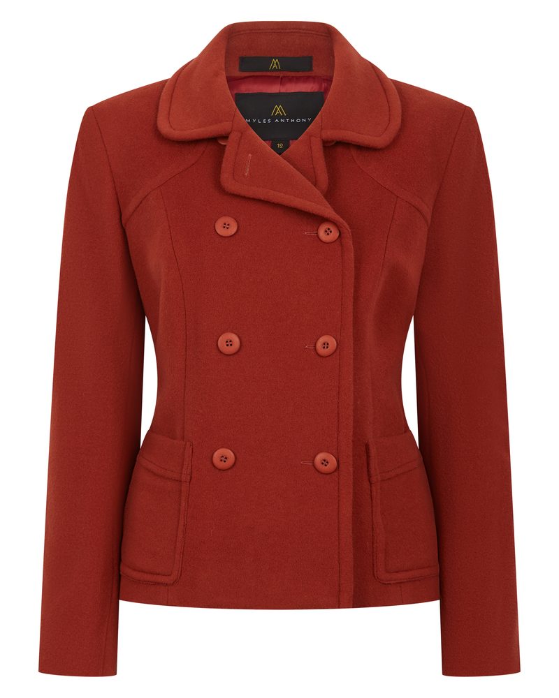 Tomato Reefer Style Wool & Cashmere Jacket by Myles Anthony