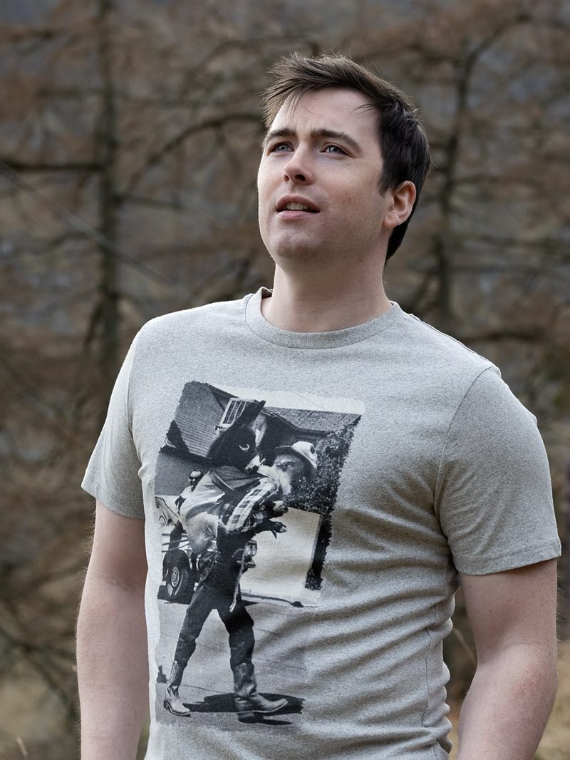 Mens Vintage Print Grey Recycled Cotton T Shirt by Rolf Skeldon