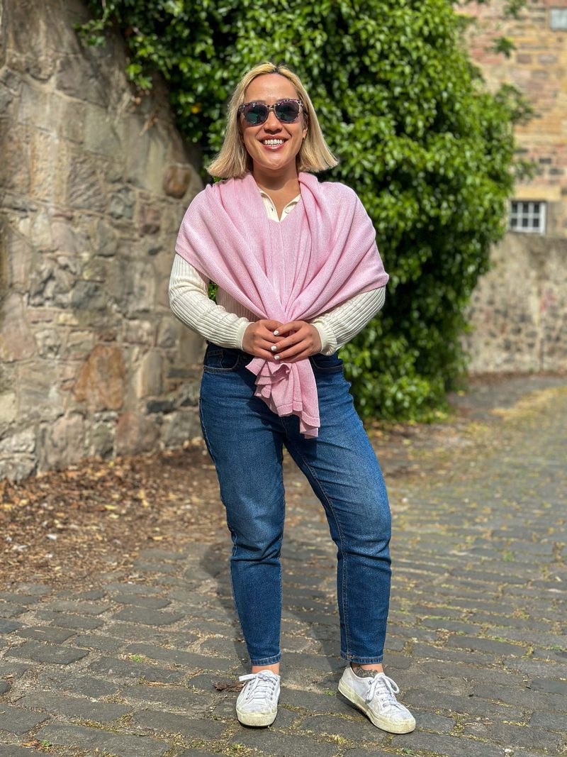 Pink Lambswool Merino Wool Poncho 2 Woolkind Made in Scotland