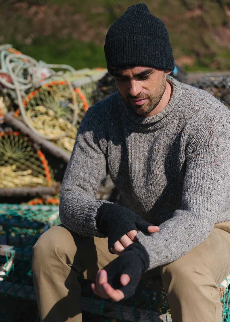 Mens Donegal Wool Chunky Roll Neck Jumper - Light Grey by The Croft House