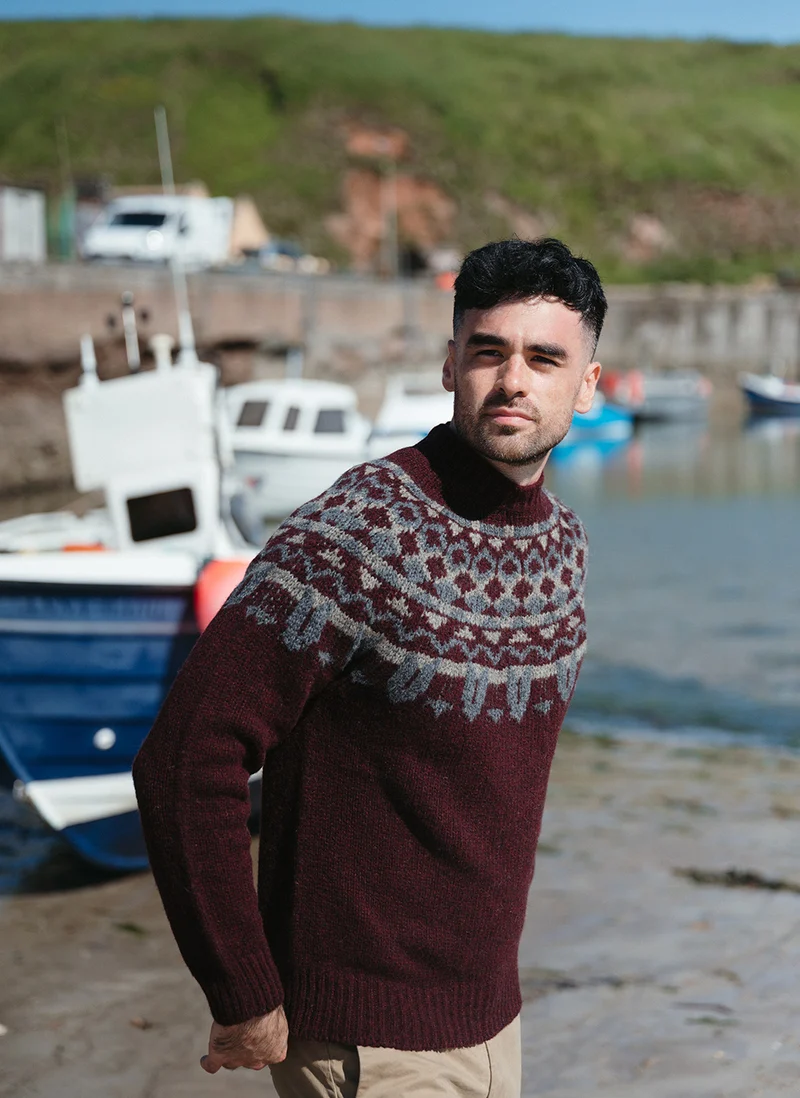 Mens Fair isle Brodgar Yoke Jumper - Beetroot by The Croft House