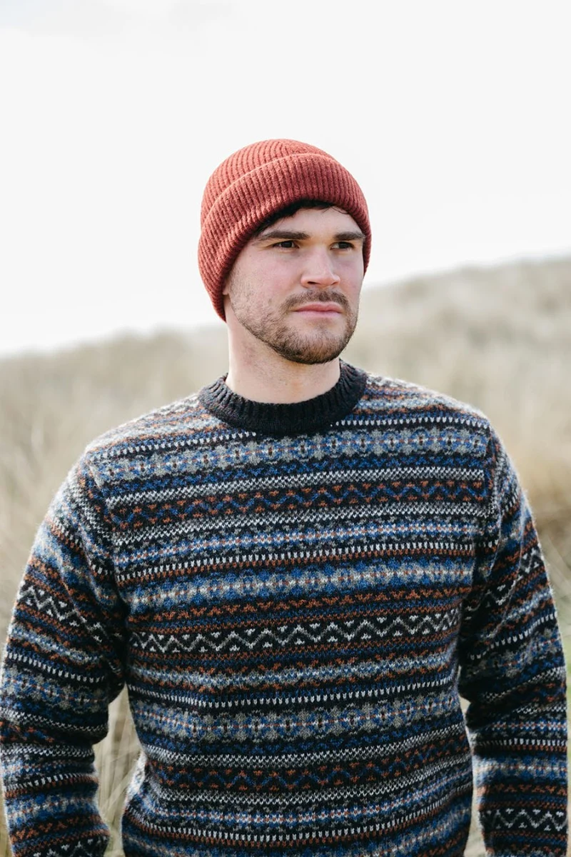 Mens Fair Isle Kinnaird Jumper - Midnight Rust by The Croft House
