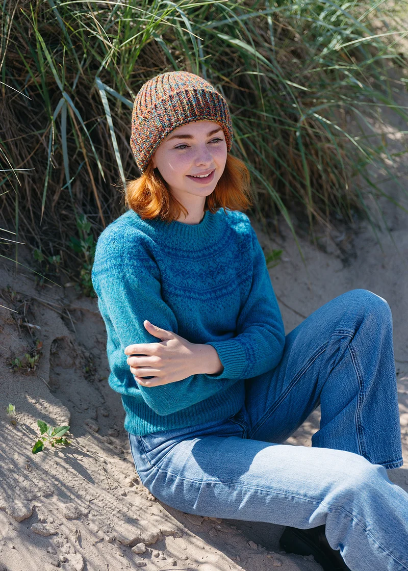 Womens Aviemore Yoke Fair Isle Jumper - Teal by The Croft House