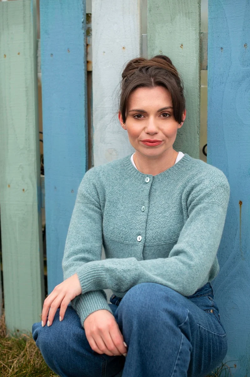Womens Geelong Superfine Lambswool Gansey Cardigan - Sage by The Croft House