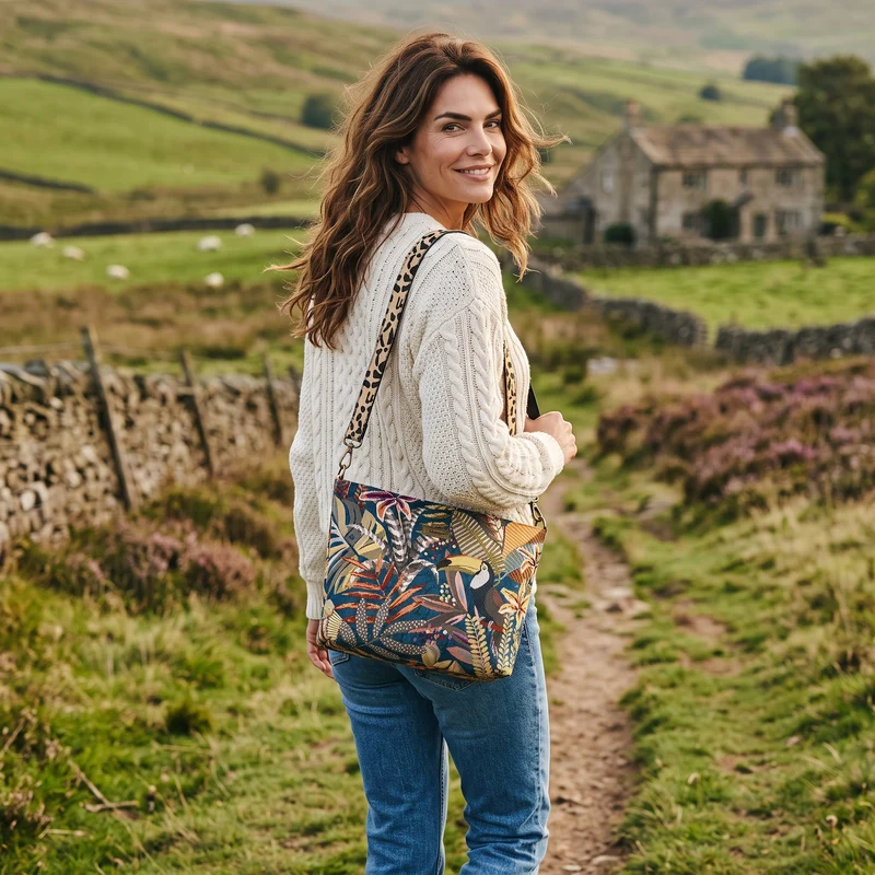 Toucan Tapestry Crossbody Bag, Leopard Leather Strap