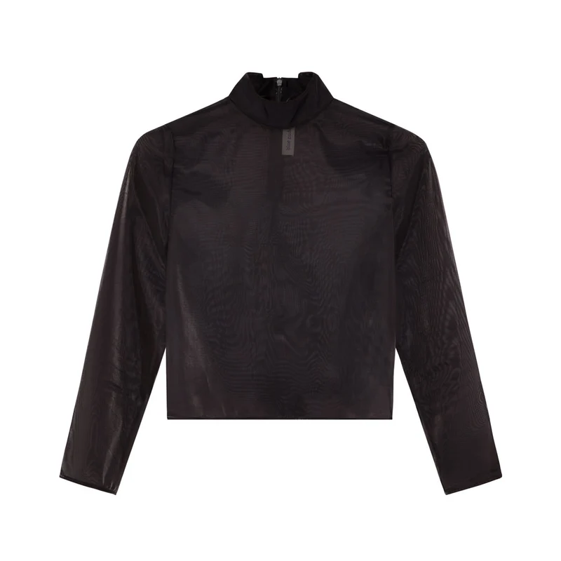 Black Mirror Sheer Mock Neck Top by Blue Nude