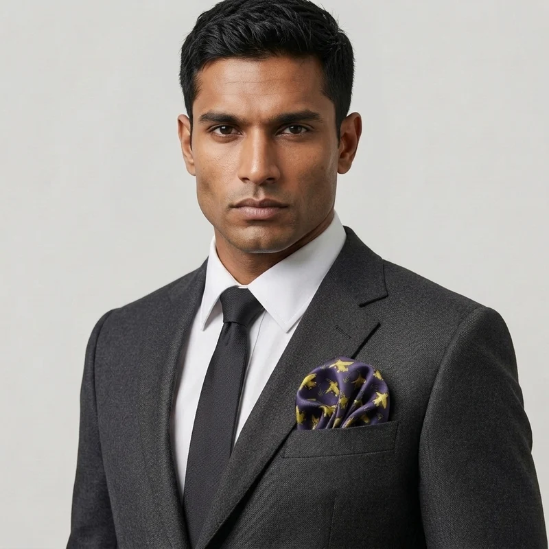 Daffodils Silk Pocket Square - Navy by Rumi