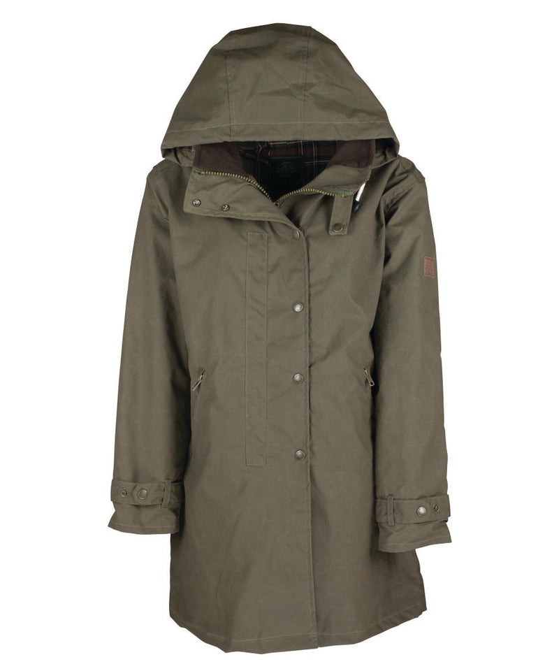 W08M- Ladies Brighton British Millerain Staywax Parka - Dark Olive by Oxford Blue Ltd