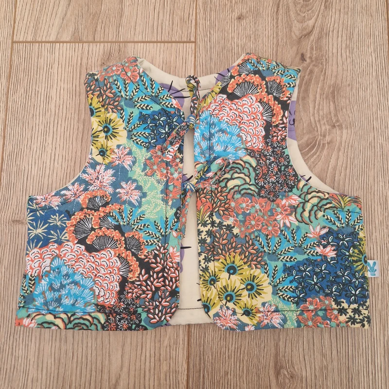 Floral Waistcoat with Denim Heart Applique - Aged 1-2