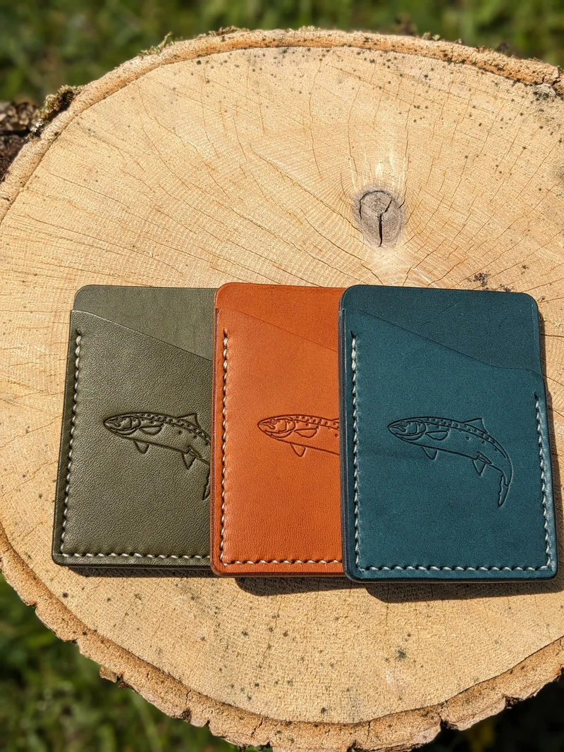 Salmon Design Leather Card Wallet by J Boult Designs