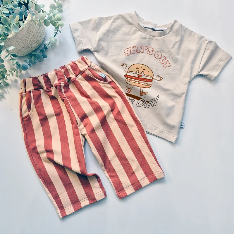Kids Baggy Trousers | Salmon Stripe