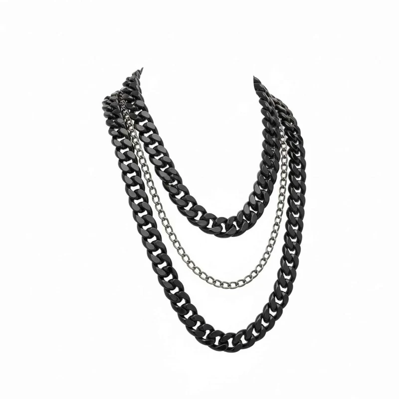 Chunky 3-Tier Black Aluminium Metal Chain Necklace - Cleopatra by Sylvia Piechulla Ltd