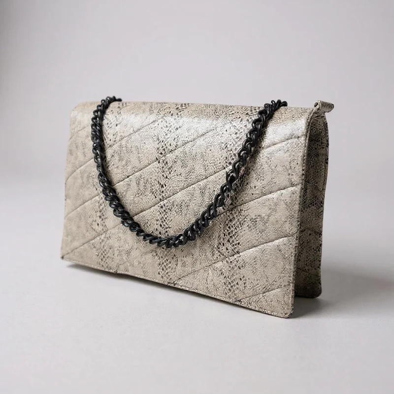 Vegan Leather Animal Print Laptop Clutch Bag - Unisex Black and White Quilted - Cleopatra by Sylvia Piechulla Ltd