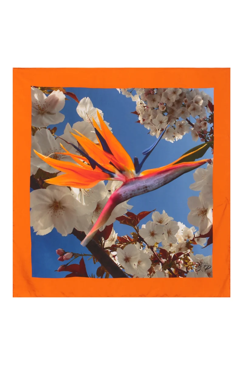 Silk Scarf Unisex – Bird of Paradise Floral Print, Gift Box Included by Sylvia Piechulla Ltd