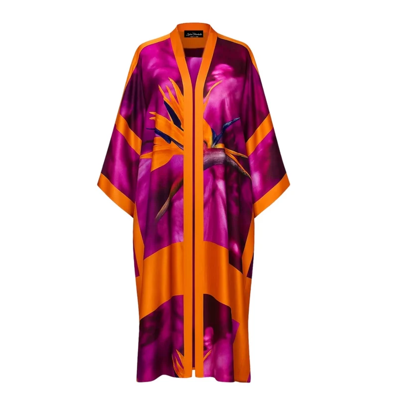Unisex Pink & Purple Floral Printed Silk Kimono – Bird Of Paradise | Limited Edition Of 10 by Sylvia Piechulla Ltd