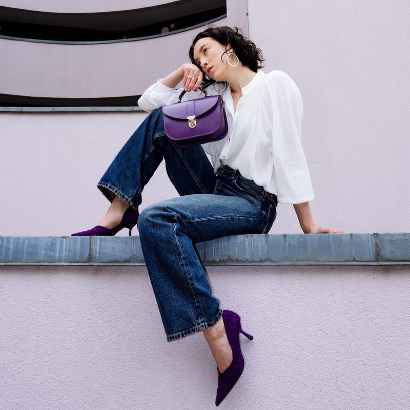 Purple Leather Olympia Crossbody Handbag with Top Grab Handle by Zatchels
