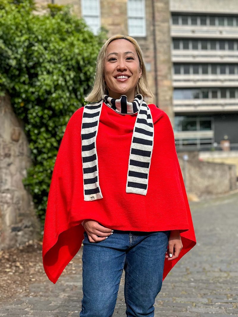 Red Lambswool Merino Wool Poncho Woolkind Made in Scotland by Woolkind