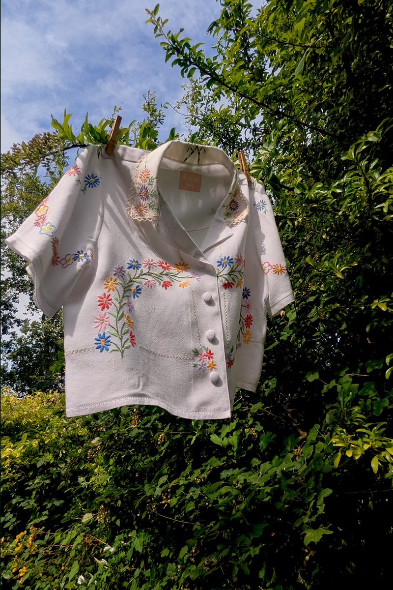 the dytam vintage embroidered tablecloth shirt